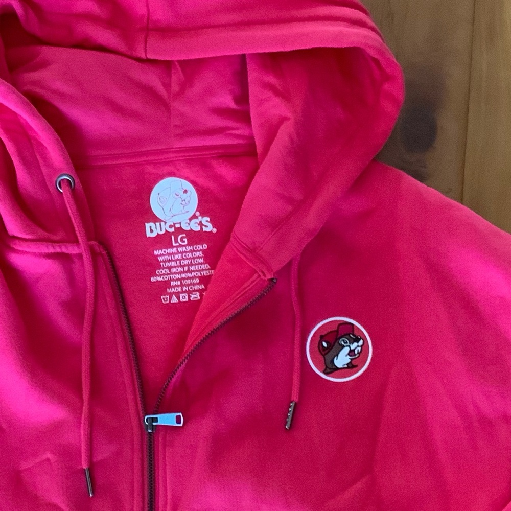 Buc-ees pink hoodie jacket size L NWOT - Picture 2 of 2